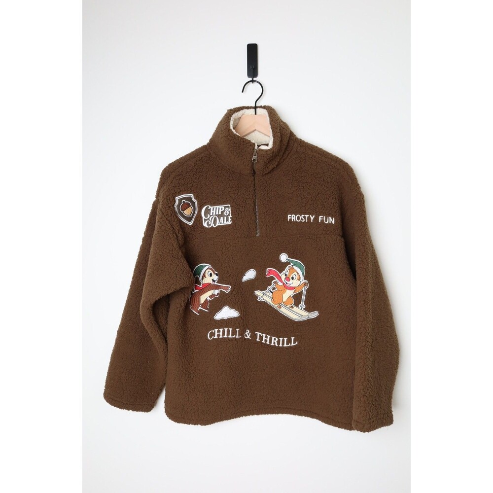 Disney Chip & Dale  Holiday/Christmas Brown Sherpa Pullover Sweater Women Small